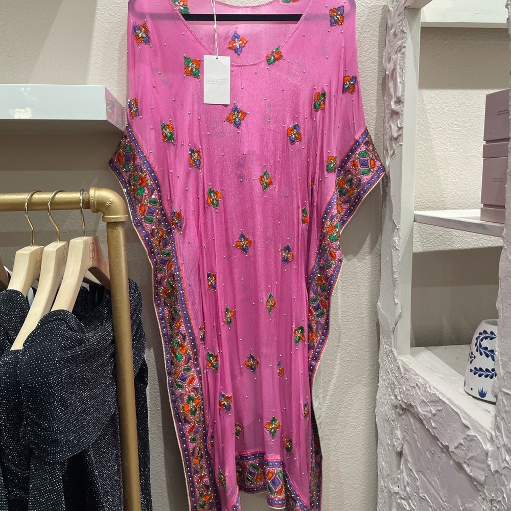 Vibrant Pink Floral Beaded Kaftan